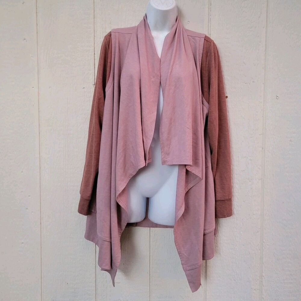 LOGO by Lori Goldstein Cardigan Pink/mauve Open Front Drape Sweater Cardigan 1X